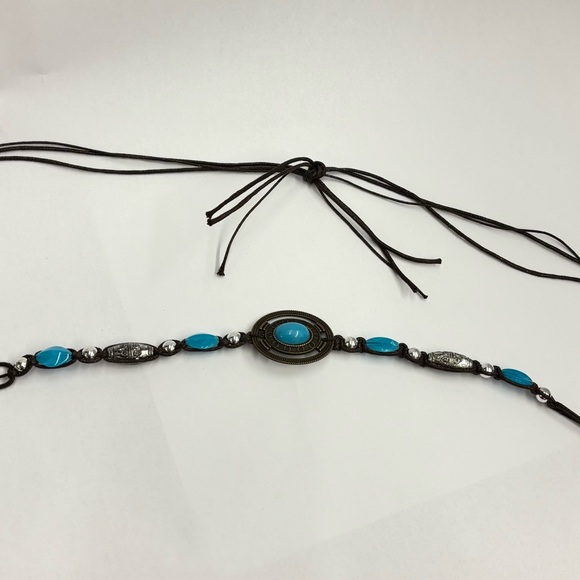 Vintage turquoise tie belt, 50" long - Picture 6 of 8